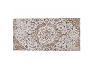 4251682273572 - Beliani - Teppich Beige Braun Polyester   Baumwolle 80 x 150 cm Kurzflor Orientalischer Look Blumenmuster Geflecht Handgewebt Rechteckig Wohnzimmer