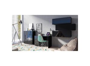 4066075079729 - Lomadox - Büro Schreibtisch Arbeitsplatz Set in schwarz Hochglanz mit led Beleuchtung CAIRNS-132 b h t ca 360 200 50 cm - schwarz