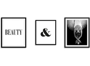 4049009866367 - Bild QUEENCE Beauty Bilder Gr B H 30 cm x 40 cm Wandbild Schriftzug Hochformat 3 St schwarz Kunstdrucke gerahmt