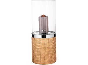 4042911462450 - Windlicht FINK CATANIA Kerzenhalter Gr H 48 cm braun (braun silberfarben) Kerzenhalter aus Edelstahl Glas und Rattan