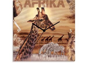 Image of Wanduhr ARTLAND "Afrika" Wanduhren Gr. B/H/T: 30 cm x 30 cm x 1,7 cm, Funkuhr, braun Wanduhren wahlweise mit Quarz- oder Funkuhrwerk, lautlos ohne Tickgeräusche