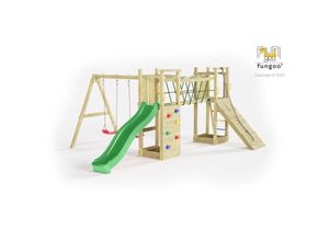 5902730333074 - Spielturm Maxi Funny natur mit Doppelschaukel Rutsche Verbindungselement Kletterwand und Rampe - Fungoo