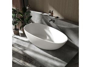 4255624409241 - Freistehende Badewanne VELA aus Mineralguss Solid Stone - Farbe und Größe wählbar Weiß Matt 170 x 86 cm