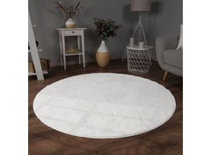 4061981126543 - Teppich Wohnzimmer Kunstfell Shaggy Hochflor Waschbar In Waschmaschine Soft Uni Weiß ø 80 cm Rund - Paco Home