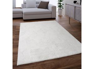 Image of Teppich Wohnzimmer Kunstfell Shaggy Hochflor Waschbar In Waschmaschine Soft Uni Weiß 140x200 cm - Paco Home