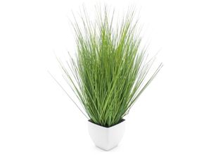 4262371539244 - Spetebo - Künstliches Isolepsis Gras grün - 80 cm - Kunstpflanze mit weißem Blumentopf - Kunst Topfpflanze Zimmerpflanze Dekorpflanze Kunstblumen