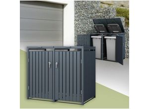 4064649110717 - Mülltonnenbox für 2 Tonnen 240L 132x80x1163 cm Anthrazit aus Stahl wetterfest Abschließbare Mülltonnenverkleidung mit Klappdeckel 2 Türen