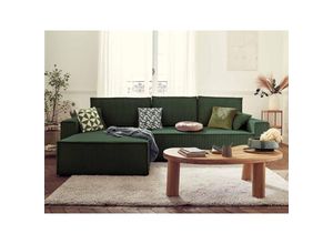 3701061726621 - Bestmobilier - Dellia – ecksofa beidseitig montierbar mit schlaffunktion – mit bettkasten – aus cord – 4-sitzer - grün - Grün