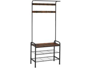 4061173210692 - tectake® Garderobenständer Industrial Style mit Sitzfläche 2 Gitterablagen und 9 abnehmbaren Haken inklusive Kippschutz 735 x 36 x 184 cm