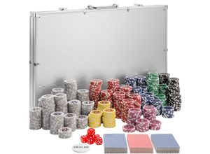 4260517461954 - tectake® Pokerset 1000 farbige Chips 5 Würfel inklusive verschließbarer Aluminiumkoffer