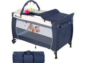 4260182872659 - tectake® Kinder Reisebett klappbar und höhenverstellbar 2 Rollen mit Bremsen inklusive Tragetasche 132 x 75 x 104 cm