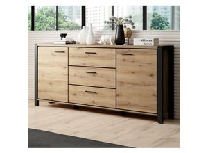 4066075060871 - Kleines Wohnzimmer Sideboard ACCRA-83 in Taurus Eiche Nb und schwarzem Gestell b h t ca 180 91 41 cm - braun