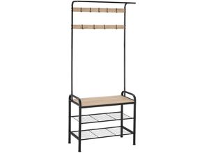 4061173210708 - tectake® Garderobenständer Industrial Style mit Sitzfläche 2 Gitterablagen und 9 abnehmbaren Haken inklusive Kippschutz 735 x 36 x 184 cm