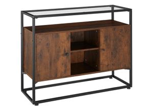 4061173242617 - tectake® Sideboard Industrial Style Glasplatte offenes Fach 2 Staufächer mit Magnettüren und 3 Einlegeböden 100 x 38 x 805 cm