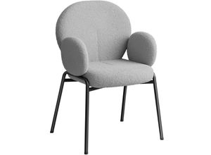 4061173259653 - tectake® - Esszimmerstuhl mit Armlehne - Wohnzimmersessel - Skandinavischer Loungesessel - Bequemer Polstersessel - Bouclé-Teddy-Stoffbezug - Grau