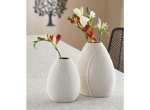 4260772027346 - Dekoleidenschaft - 2x Blumenvase Blattstruktur aus Porzellan beige Vase Dekovase Vasenset 4260772027346 - Dekoleidenschaft - 2x Blumenvase Blattstruktur aus Porzellan beige Vase Dekovase Vasenset