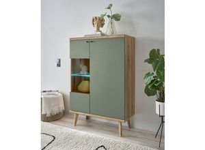 4066075158721 - Wohnzimmer Vitrine in Eiche mit grün AVEZZANO-61 Modern