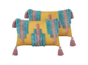 4255664868237 - Beliani - Dekokissen 2er Set Mehrfarbig aus Baumwolle mit Quasten Getuftet 30 x 50 cm Rechteckig Abnehmbarer Bezug für Jugendzimmer Kinderzimmer