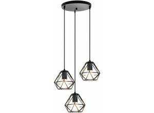 5704142158494 - Wottes - Metall E27 Pendelleuchte Industriespar Hängelampe Kreativ Retro Droplight Kitchen Restaurant Bar 3 Lampen Schwarz - Schwarz