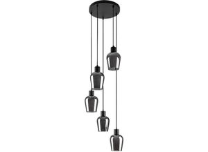 5996595722722 - 72272 Hängeleuchte florian E27 5x max40W Metall schwarz Glas getönt H150cm Ø135cm dimmbar - Rabalux