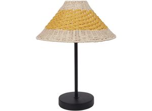 4255664870957 - Beliani - Tischlampe Beige u Gelb Metall 40 cm Papierschirm Kegelform Langes Kabel mit Schalter Boho Schlaf- u Wohnzimmer Beleuchtung Tischleuchte