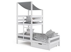 4066731052431 - VitaliSpa Spielturmbett Kinderbett Spielbett Tom Weiß modern 204x218 cm Massivholz Kinderzimmer Lattenrost Bettleiter Bett Schublade Abenteuerbett Kletterbett