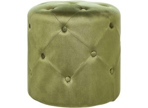 4255664869128 - Beliani - Pouf Olivengrün Samtbezug Rund 40 cm Gesteppt mit Knopfheftung Chesterfield-Stil Wohnzimmer Schlafzimmer Sitzhocker Samthocker Fußhocker