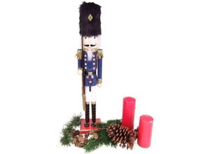 4250407383176 - Buri - Holz-Nussknacker 61cm Weihnachtsdeko Weihnachten Deko Nuss Knacker König Husar - Soldat blau