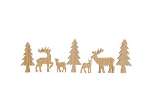 4262371533594 - Spetebo - Holz Tannenwald zum dekorieren 7-teilig - natur - Weihnachts Deko Tierfiguren Set - Tischdeko Winter Wald Tanne Tier Hirsch Rentier Figur