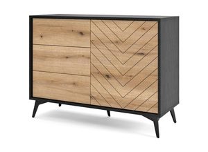 5903025885391 - Selsey BOULIA - Sideboard mit 3 Schubladen Schwarz mit Fischgrätfronten in Eiche 104 cm