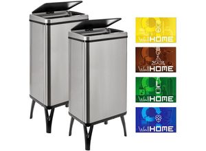 8434652387035 - Wellhome - well home mobiliario & decoración 2 x Smart Mülleimer mit 50 l Fassungsvermögen Höhe 835 x 355 x 26 cm grau mit Magnetetiketten