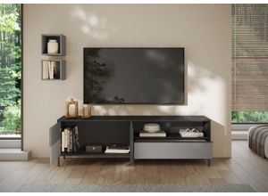 4068222609803 - Lowboard INOSIGN Everest Breite 206 cm TV-Board mit 2 Türen u 1 Schubkasten Sideboards Gr B H T 206 cm x 64 cm x 40 cm 1 grau (bleigrau kreidegrau absetzung steingrau (druck)) Lowboards Fernsehtisch TV-Schrank SoftSelf Closing Korpus 22 mm