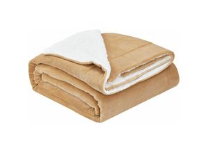 4260565526650 - Fleecedecke mit Sherpa - flauschig warm waschbar - Decke   Plaid für Bett und Couch - Tagesdecke Kuscheldecke - 150x200 cm - Camel - Juskys