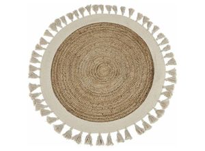 4255664801944 - Beliani - Teppich beige Jute ⌀ 120 cm rund Fransen Wohnzimmer Schlafzimmer