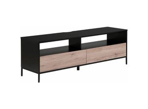 4251682220316 - Beliani - tv Möbel Schwarz Heller Holzfarbton Spanplatte Pulverbeschichtetes Metall 52 x 150 x 42 cm Elegante Farbkombination Viel Stauraum Wohnzimmer