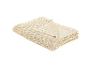 4255664873798 - Beliani - Decke Beige aus Baumwolle 150 x 200 cm Gestrickte Tagesdecke für Bett Sofa Schlafzimmer Wohnzimmer