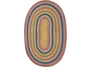 4255664863423 - Beliani - Teppich Mehrfarbig Jute Oval 70 x 100 cm Kurzflor mit Streifenmuster Handgewebt Boho für Fußbodenheizung Wohnzimmer Esszimmer Kinderzimmer