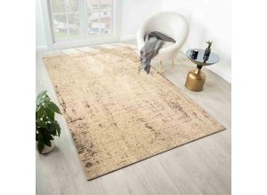 4065975034005 - Vimoda - Teppich Wohnzimmer Schlafzimmer Kurzflor Palmen Muster Blumen LurexBeige 160x230 cm