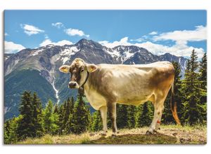 4059745553957 - Wandbild ARTLAND Bergkuh in den Alpen im Sommer Bilder Gr B H 120 cm x 80 cm Leinwandbild Haustiere Querformat 1 St grün Bild Poster Bilder als Alubild Leinwandbild Wandaufkleber oder in versch Größen