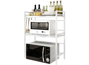 8599388882138 - Aqrau - Erweiterbar Mikrowellenofen Rack i Mikrowellenregal (3-stufig) Microwave Shelf i Extrem Standfest i Rutschfeste Füße i Haken i Weiß