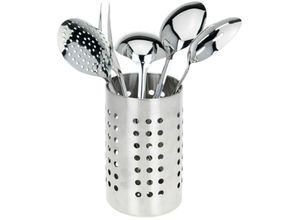 8711295929748 - Kitchen Set - Edelstahl - 6-teilig - Fleischgabel Gemüselöffel Servierlöffel Schaumlöffel Suppenkelle mit Ständer