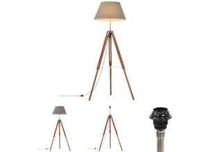 8721031334644 - Stativlampe Honigbraun und Grau Teak Massivholz 141 cm - Lampen - Braun - The Living Store