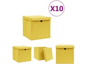 8721031233053 - Aufbewahrungsboxen mit Deckeln 10 Stk 28x28x28 cm Gelb - Ordnungshelfer - Gelb - The Living Store