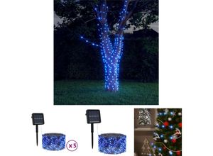 8721031374879 - The Living Store Solar-Lichterketten 5 Stk 5x200 LED Blau Innen Außen - Weihnachtsbeleuchtung