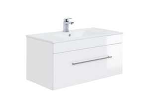 4251581503848 - Lomadox - Badezimmer Waschtisch mit Mineralgussbecken LAGOS-02 100cm Hochglanz weiß b x h x t ca 100 x 48 x 475cm - weiß