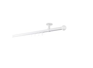 4066866191623 - Gardinenstange auf Maß Innenlauf 20mm Ball 1-lauf Vorhangstange Deckenträger 4cm Stilgarnitur mit Gleiter für Vorhänge - Weiß - 270cm