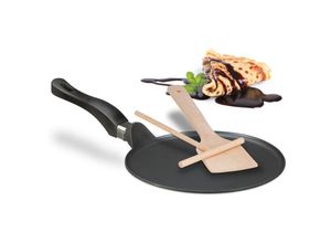 4052025489366 - Crêpepfanne mit Teigverteiler & Holzspatel induktionsgeeignet Aluminium Pfannkuchenpfanne ø 25 cm schwarz - Relaxdays