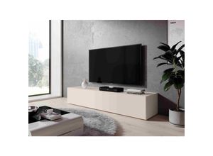 5906601404306 - TV-Kommode Lowboard Zibo 160 cm 3 Ablagen mit Klappen Beige - Weiß - Furnix