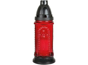 4059222256418 - Hs Candle - Grablicht Glas Turm in Rot mit ca 30h Brenndauer