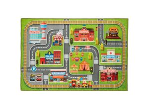 4052025326814 - Relaxdays Spielteppich Straße Stadt-Motiv rutschfest Autoteppich für Jungs & Mädchen Polyester BxT 150x100 cm bunt